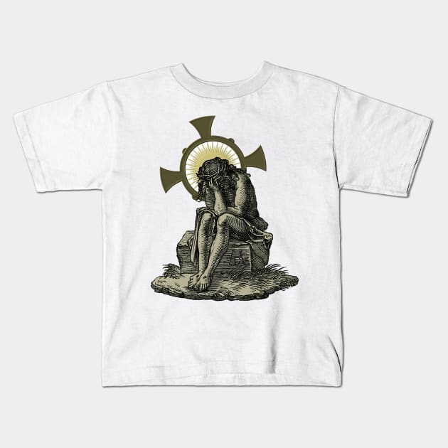 Jesus Christ repenting and ashamed Kids T-Shirt by Marccelus